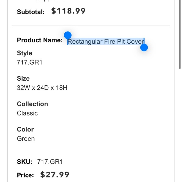 Classic Green Rectangular Fire Pit Cover - Picture 2 of 3